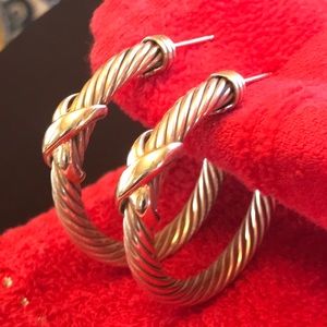 David Yurman .925 14k/SS X Hoop Earrings